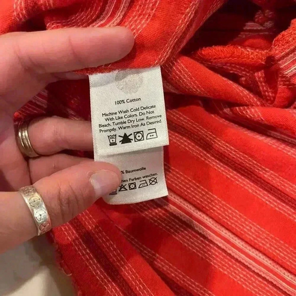 Eddie Bauer Red Stripe Short Sleeve V Neck Dress Womens XL Pockets Cotton Casual - Picture 5 of 6